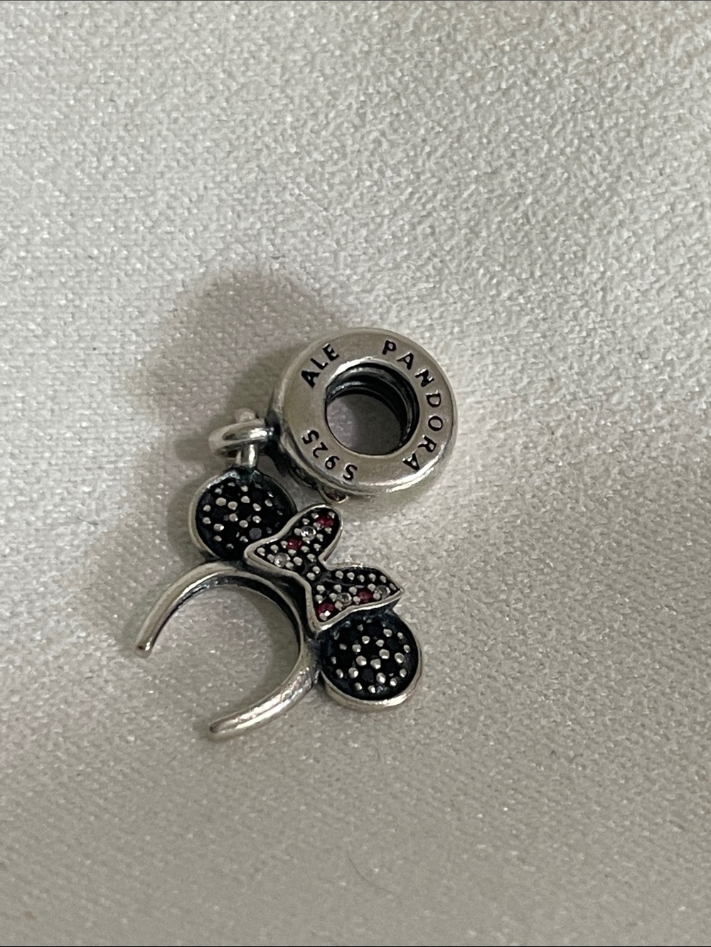 Authentic Pandora 925 Silver Minnie Mouse Headband Charm w Black & Pink Accents